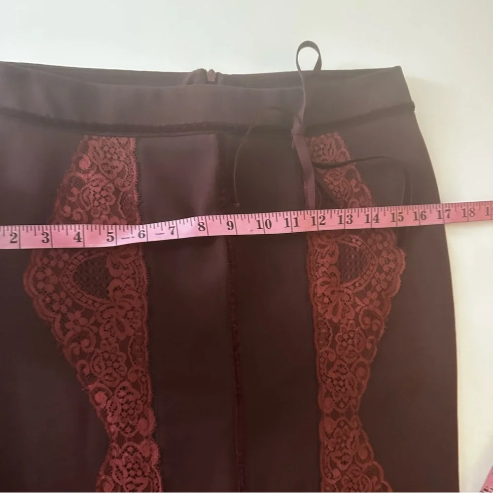 Rinascimento Maroon/Burgundy Lace/Velvet Trim  Pencil Skirt NWOT S * Minor Flaw*